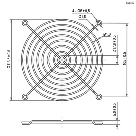 Решетка для осевого вентилятора металлическая RUICHI, 120x120 мм