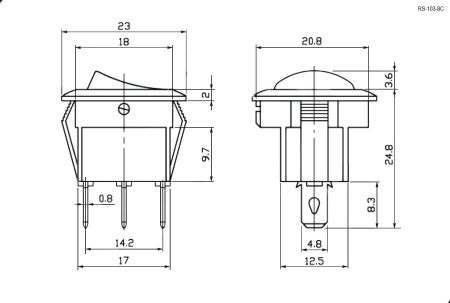 Клавишный переключатель RUICHI RS-103-8C, ON-OFF-ON