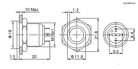 Кнопка антивандальная RUICHI GQ16PF-10ZE/J/G/N, OFF-ON, рабочая температура -25…+55 °C, никелированная латунь