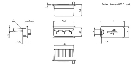 Силиконовая заглушка RUICHI для USB-разъема, -55...+80 °C, черная, со значком