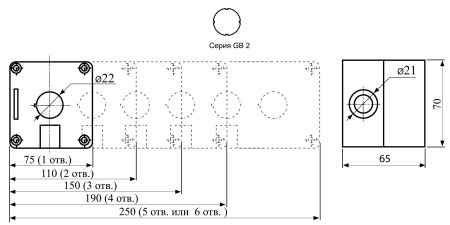 Кнопочный пост RUICHI GB2-B02, 2-х местный, IP40/IP65, 68х105х51 мм, открытой установки, черный/серый