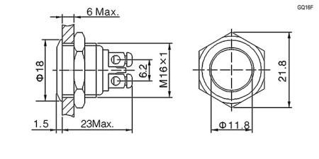 Кнопка антивандальная RUICHI GQ16F-10/N, OFF-(ON), рабочая температура -25…+55 °C, никелированная латунь