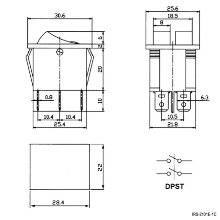 Клавишный переключатель RUICHI IRS-2101E-1C, ON-OFF
