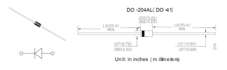 SR1100 AM диод Шоттки, 100 В, 1 А, DO-41