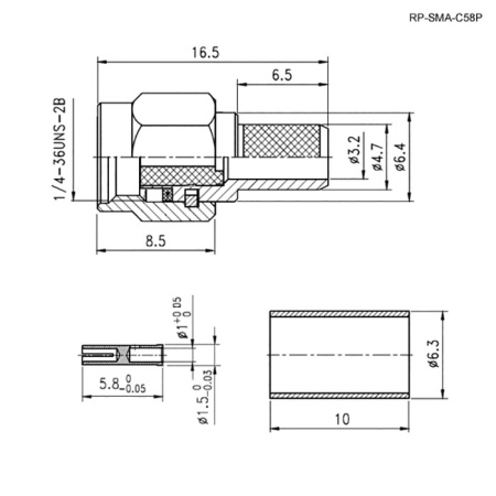 Разъём высокочастотный RUICHI RP-SMA-C58P, обжимной