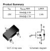 FDN302P SLKOR полевой транзистор (MOSFET), P-канал, -20 В, -2.4 А, 55 мОм, SOT-23