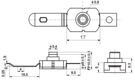 Кнопочный переключатель RUICHI PBS101C395, 1.5 A, 250 В, ON-OFF