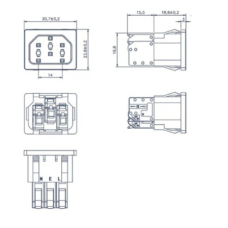 Разъём питания RUICHI AC-056, на защелках, одинарный, чёрный, пружинно зажимное крепление провода