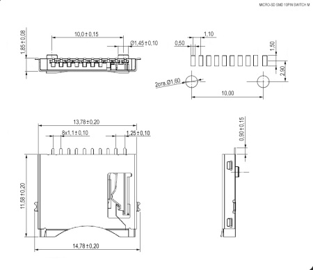 Держатель карты памяти RUICHI micro-SD SMD 10pin switch M, 10 контактов