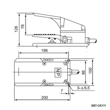Переключатель ножной педальный RUICHI SB7-CK111, номинальное напряжение 250 В, ток 15 А, с защитой для ног