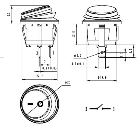 Клавишный переключатель RUICHI SB039, IP65, ON-OFF, диаметр 20.2 мм