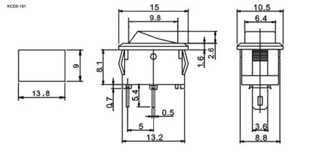 Клавишный переключатель RUICHI KCD5-101-C1-B/2P, ON-OFF, 2 контакта, черный