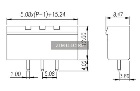 Разъемный клеммный блок на плату ZTM-ELECTRO 2ZHDVM-05P ( 2EDGVM-5.08-05P / 2EGTVM-5.08-05P ), вилка (M), 5 контактов, шаг 5.08 мм