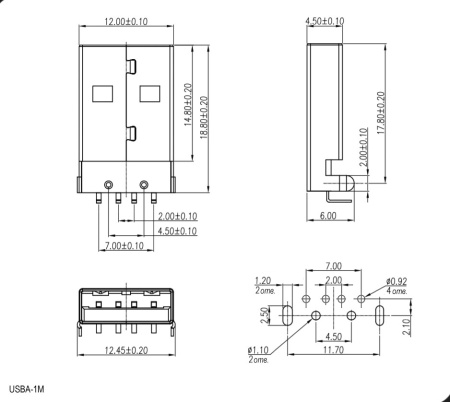 Разъём USB RUICHI USBA-1M, 4 контакта