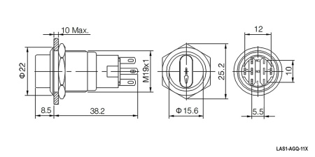 Кнопка антивандальная RUICHI LAS1-AGQ-11X/21/B/N, ON-ON, рабочая температура -25…+55 °C, никелированная латунь