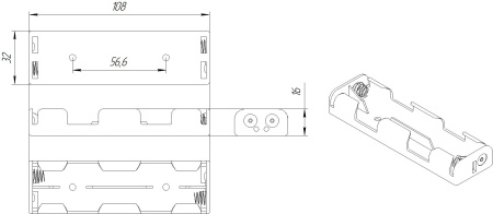 Батарейный отсек RUICHI BH344 AA 2x2, открытый