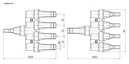 Коннектор для солнечных батарей RUICHI DF-2601A-4P (MC4Y 3x1), универсальный