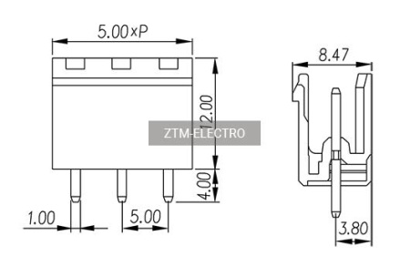 Разъемный клеммный блок на плату ZTM-ELECTRO 5ZHDVC-08P ( 2EDGRC-5.0-08P / 2EGTRC- 5.0-08P), вилка (M), 8 контактов, шаг 5.00 мм