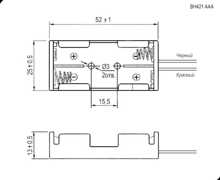 Батарейный отсек RUICHI BH421 AAA 2x1 (BH621), открытый