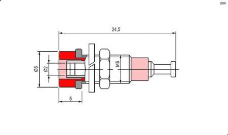 Гнездо RUICHI Z008 2 мм panel jack чёрный, на панель под пайку