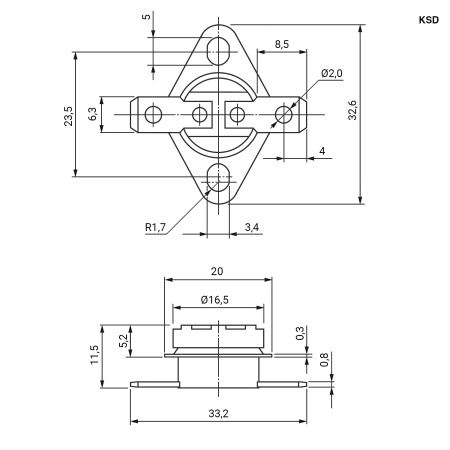 Термостат RUICHI KSD-85, 85 °C, 10 A, SPST NC