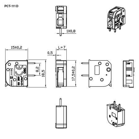 Клемма зажимная соединительная безвинтовая RUICHI PCT-111D, 1-проводная, 32 А, 250 В, 0.2...4.0мм2, -20…+105 °C, PA66 UL94V-0, монтаж на плату