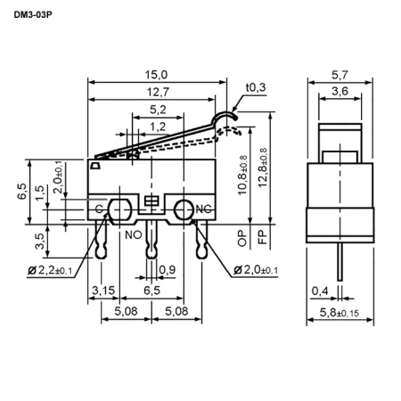 Микропереключатель RUICHI DM3-03P, 1А, 125В